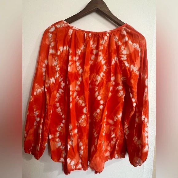 RD & Koko by Anthropology Geometric Tie-Dye Blouse Orange SzM Y2K BohoChic - Picture 2 of 8